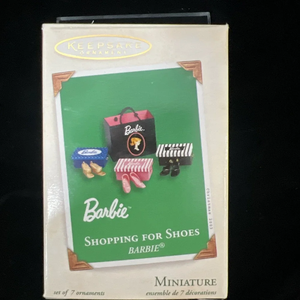 2003 Hallmark Barbie Shopping for Shoes 7pc Set Keepsake Miniature Ornament